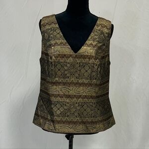 Vtg Scott McClintock women 14w metallic vest demask paisley foil‎ boxy sleeveles